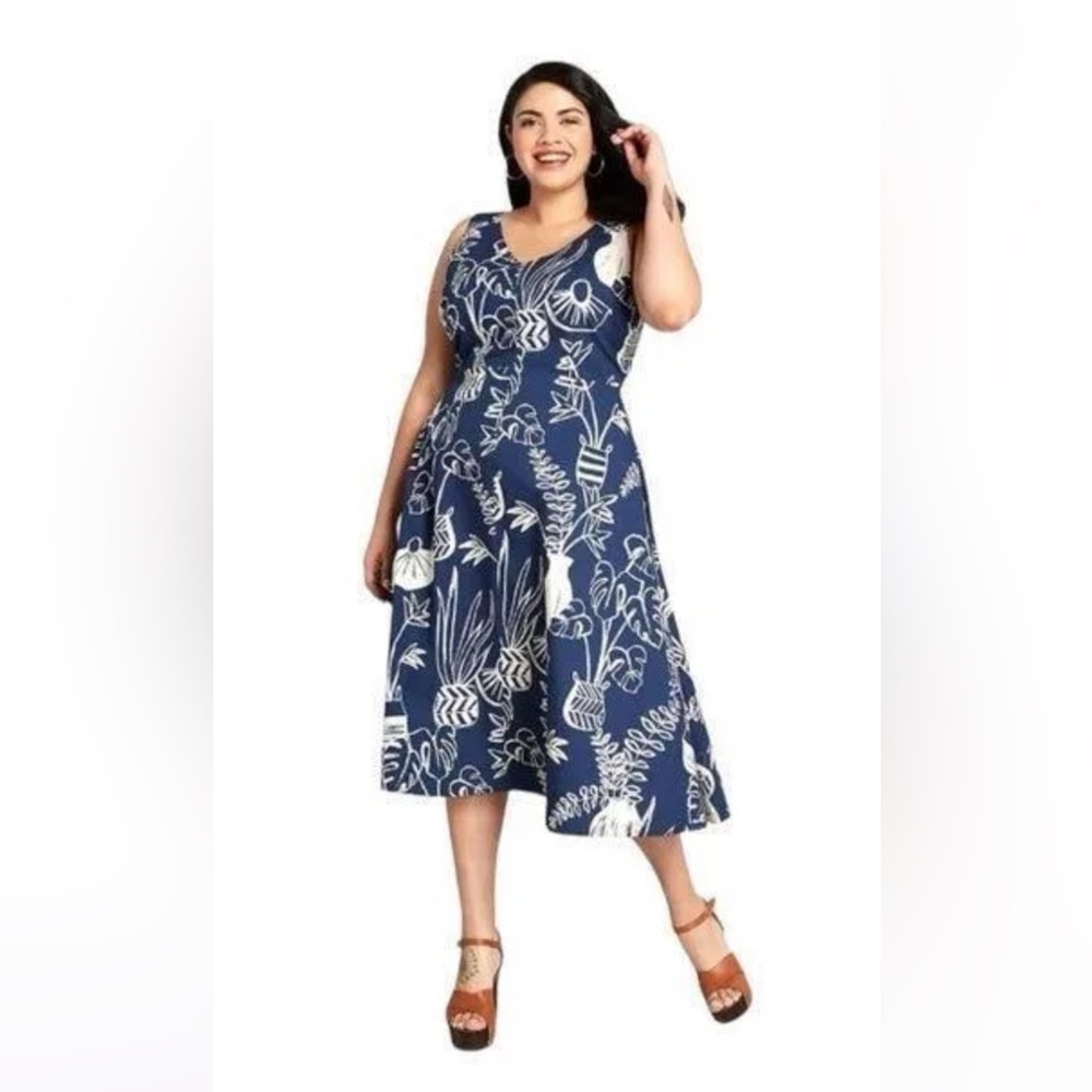 Emily and Fin, midi dress in plant pattern.